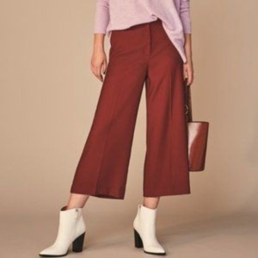 💥 Halogen Wide Leg Cropped Pants Red PETITE - Picture 1 of 8
